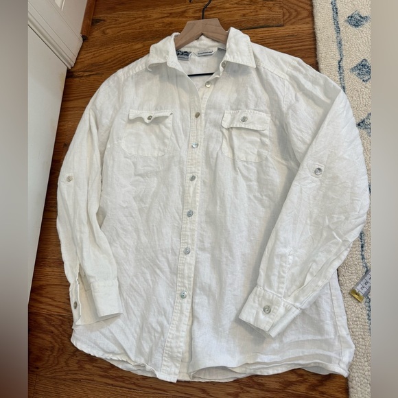 Richard Malcolm Irish Linen Long Sleeve Button Front Blouse Top size Medium - Picture 1 of 10
